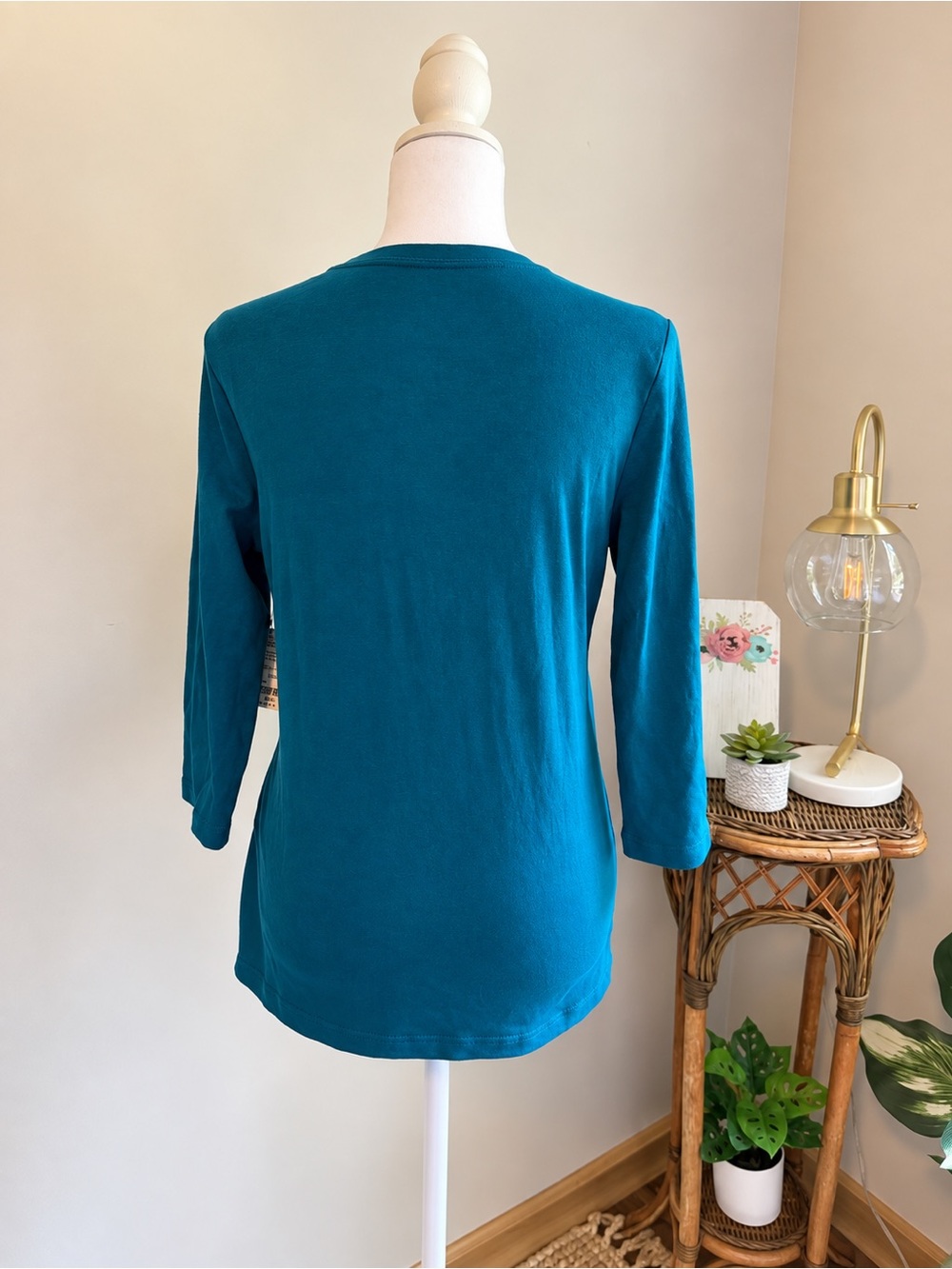 St. John's Bay Teal 3/4 Sleeve Crewneck Top